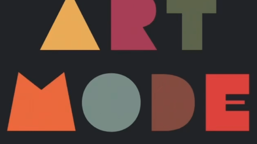 a graphic with "art mode" spelled in dark blocky letters